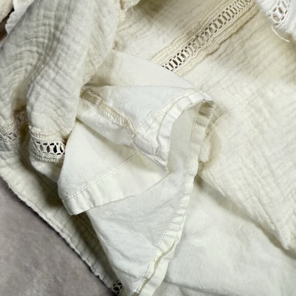 Soft Surroundings Magnolia Gauze Top Blouse Size L Ivory Crocheted Trim Lined - Picture 6 of 9